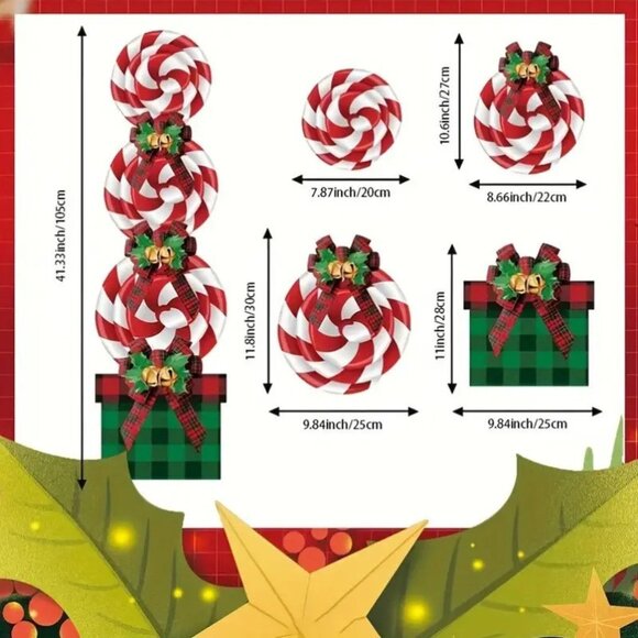 Set of 2 Classic Holiday Festive Christmas Candy Cane and Package Yard Stake Set - Picture 3 of 3